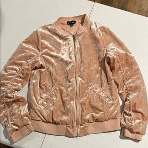 Art Class Velvet Bomber Jacket in Soft Pink
